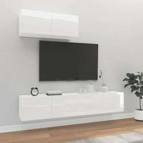 VidaXL Komplet TV omaric 3-delni visok sijaj bel inženirski les