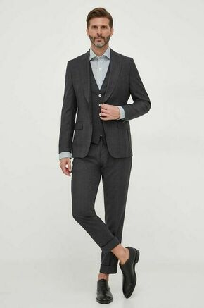 Volnena moška obleka BOSS siva barva - siva. Obleka iz kolekcije BOSS izdelana iz vzorčaste tkanine. Obleki je priložen telovnik.