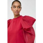 Majica Karl Lagerfeld ženska, rdeča barva - rdeča. Bluza iz kolekcije Karl Lagerfeld, izdelana iz kombinacija dveh različnih materialov. Model iz izjemno udobne tkanine z visoko vsebnostjo bombaža.