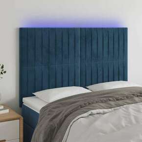 Vidaxl LED posteljno vzglavje temno modro 144x5x118/128 cm žamet