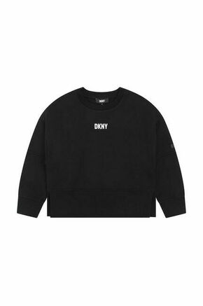Otroški bombažen pulover Dkny črna barva - črna. Otroški pulover iz kolekcije Dkny. Model izdelan iz pletenine s potiskom.