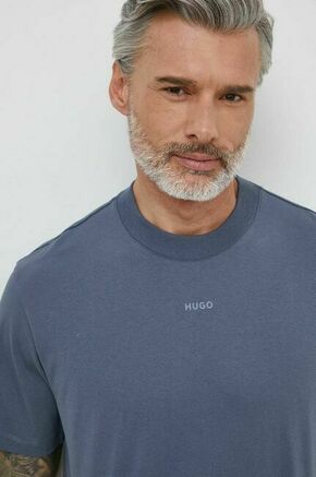 Bombažna kratka majica HUGO moški - modra. Kratka majica iz kolekcije HUGO. Model izdelan iz tanke