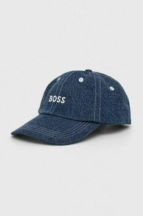 Bombažna bejzbolska kapa BOSS mornarsko modra barva - mornarsko modra. Kapa s šiltom vrste baseball iz kolekcije BOSS. Model izdelan iz jeansa.