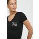 Kratka majica Guess ženski, črna barva - črna. Kratka majica iz kolekcije Guess, izdelana iz pletenine. Model iz izjemno udobne tkanine z visoko vsebnostjo bombaža.