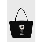 Bombažna torba Karl Lagerfeld črna barva - črna. Velika torbica iz kolekcije Karl Lagerfeld. na zapenjanje, model izdelan iz tekstilnega materiala.