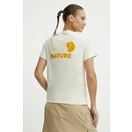 Kratka majica Fjallraven Walk With Nature ženska, bež barva, F14600171 - bež. Kratka majica iz kolekcije Fjallraven, izdelana iz pletenine s potiskom. Model iz izjemno udobne tkanine z visoko vsebnostjo bombaža.