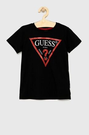 Otroški bombažen t-shirt Guess - črna. Otroški T-shirt iz kolekcije Guess. Model izdelan iz tanke