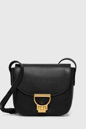 Usnjena torbica Coccinelle bež barva - črna. Majhna torbica iz kolekcije Coccinelle. Model na zapenjanje