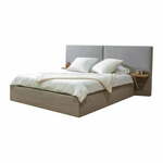 Svetlo siva oblazinjena zakonska postelja s prostorom za shranjevanje in letvenim dnom 160x200 cm Blandine – Bobochic Paris