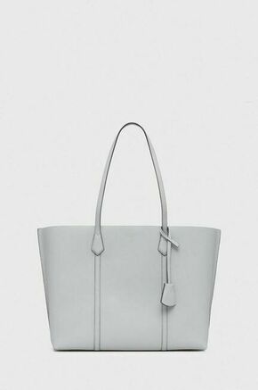 Usnjena torbica Tory Burch siva barva - siva. Velika torbica iz kolekcije Tory Burch. Model brez zapenjanja