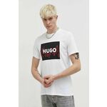 Bombažna kratka majica HUGO moški, bela barva - bela. Kratka majica iz kolekcije HUGO, izdelana iz tanke, elastične pletenine. Model iz izjemno udobne bombažne tkanine.