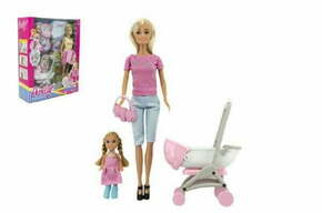 Teddies Komplet Anlily punčka z deklico in vozičkom + dodatki iz plastike