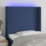 Vidaxl LED posteljno vzglavje modro 93x16x118/128 cm blago