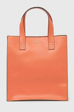 Torbica Guess oranžna barva - oranžna. Velika nakupovalna torbica iz kolekcije Guess. Model na zapenjanje