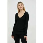 Volneni pulover By Malene Birger ženski, črna barva - črna. Pulover iz kolekcije By Malene Birger. Model z V izrezom, izdelan iz tanke pletenine.