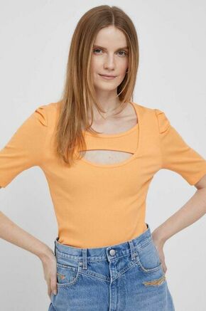 Kratka majica Dkny oranžna barva - oranžna. Lahkotna kratka majica iz kolekcije Dkny