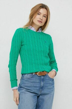 Bombažen pulover Polo Ralph Lauren zelena barva - zelena. Pulover iz kolekcije Polo Ralph Lauren. Model izdelan iz enobarvne pletenine. Model iz izjemno udobne bombažne tkanine