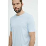 Bombažna kratka majica HUGO moški - modra. Kratka majica iz kolekcije HUGO, izdelana iz tanke, rahlo elastične pletenine. Model iz zračne bombažne tkanine.