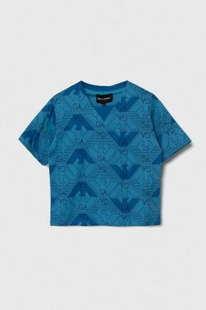 Otroška bombažna kratka majica Emporio Armani - modra. Otroške kratka majica iz kolekcije Emporio Armani