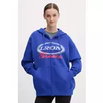 Pulover Under Armour Project Rock ženski, s kapuco, 1389701 - modra. Pulover s kapuco iz kolekcije Under Armour, izdelan iz tanke, rahlo elastične pletenine. Model iz mehke in na otip prijetne tkanine.