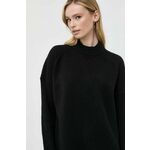 Volnen pulover BOSS ženski, črna barva - črna. Pulover iz kolekcije BOSS. Model izdelan iz enobarvne pletenine. Deviška volna je lažja od klasične volne. Odlikujejo jo izjemna mehkoba, finost in trpežnost.