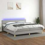 Greatstore Box spring postelja z vzmetnico LED sv. siva 200x200 cm blago