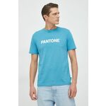 Bombažna kratka majica United Colors of Benetton - modra. Lahkotna kratka majica iz kolekcije United Colors of Benetton. Model izdelan iz tanke, elastične pletenine.