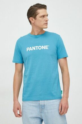 Bombažna kratka majica United Colors of Benetton - modra. Lahkotna kratka majica iz kolekcije United Colors of Benetton. Model izdelan iz tanke
