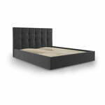 Temno siva žametna zakonska postelja Mazzini Beds Nerin, 160 x 200 cm
