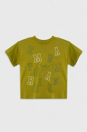 Otroška bombažna majica Emporio Armani zelena barva - zelena. Kratka majica za dojenčka iz kolekcije Emporio Armani. Model izdelan iz pletenine s potiskom.