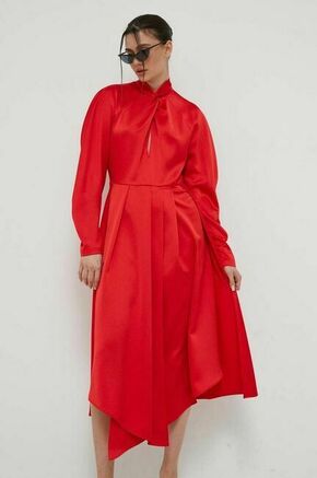 Obleka HUGO rdeča barva - rdeča. Obleka iz kolekcije HUGO. Model izdelan iz enobarvne tkanine. Model iz mehke in na otip prijetne tkanine.