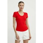 Kratka majica Tommy Hilfiger ženska, rdeča barva, WW0WW41776 - rdeča. Lahkotna kratka majica iz kolekcije Tommy Hilfiger, izdelana iz rebraste pletenine. Model iz izjemno udobne tkanine z visoko vsebnostjo bombaža.