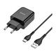 HOCO pametni hišni polnilec N2 z USB vtičem in s polnilnim kablom Type C 2,1A 10,5W - črn