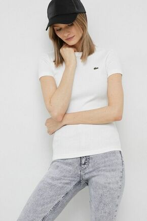 Bombažna kratka majica Lacoste bela barva - bela. Kratka majica iz kolekcije Lacoste. Model izdelan iz enobarvne pletenine. Prilagodljiv material