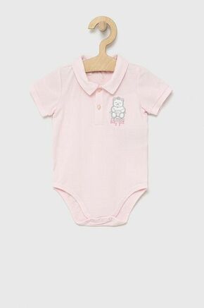 Body za dojenčka Guess roza barva - roza. Body za dojenčka iz kolekcije Guess. Model izdelan iz udobne pletenine.