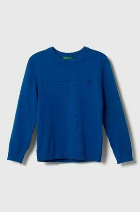 Otroški bombažen pulover United Colors of Benetton - modra. Otroške Pulover iz kolekcije United Colors of Benetton. Model izdelan iz tanke pletenine. Model iz izjemno udobne bombažne tkanine.