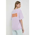 Bombažna kratka majica Boss Orange ženski, vijolična barva - vijolična. Kratka majica iz kolekcije Boss Orange, izdelana iz tanke, elastične pletenine. Model iz zračne bombažne tkanine.