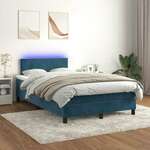 vidaXL Box spring postelja z vzmetnico LED temno modra 120x200cm žamet