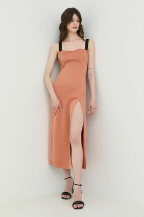 Obleka Pinko oranžna barva - oranžna. Obleka iz kolekcije Pinko. Raven model izdelan iz enobarvne tkanine.