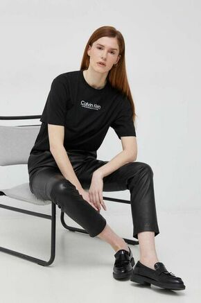 Bombažna kratka majica Calvin Klein črna barva - črna. Kratka majica iz kolekcije Calvin Klein. Model izdelan iz pletenine z nalepko.