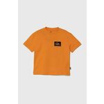 Otroška bombažna kratka majica Quiksilver BACKFLASHSSYTH oranžna barva - oranžna. Otroška kratka majica iz kolekcije Quiksilver, izdelana iz visokokakovostnega materiala, ki je bil trajnostno proizveden. Model iz izjemno udobne bombažne tkanine.