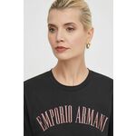 Bombažna kratka majica Emporio Armani ženski, črna barva - črna. Kratka majica iz kolekcije Emporio Armani, izdelana iz tanke, elastične pletenine. Model iz izjemno udobne bombažne tkanine.