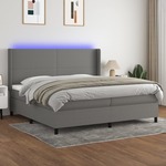Box spring postelja z vzmetnico LED temno siva 200x200 cm blago - vidaXL - Siva - 93,03 - 200 x 200 cm - vidaXL