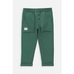 Otroške bombažne hlače Coccodrillo zelena barva - zelena. Hlače za dojenčka iz kolekcije Coccodrillo. Model izdelan iz gladkega materiala.