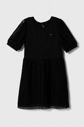 Otroška obleka Tommy Hilfiger črna barva - črna. Otroški obleka iz kolekcije Tommy Hilfiger. Model izdelan iz kombinacija dveh različnih materialov. Model iz izjemno udobne tkanine z visoko vsebnostjo viskoze.