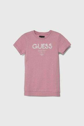 Otroška bombažna obleka Guess roza barva - roza. Otroški obleka iz kolekcije Guess. Model izdelan iz elastične pletenine. Model iz izjemno udobne bombažne tkanine