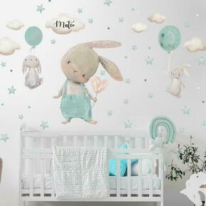 Zajčki z zvezdicami in baloni - nalepke nad posteljico