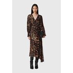 Obleka z dodatkom svile AllSaints rjava barva, W102DD - rjava. Obleka iz kolekcije AllSaints. Model izdelan iz vzorčaste tkanine. Model iz izjemno udobne, zračne tkanine.