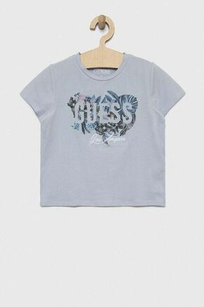 Otroška kratka majica Guess - modra. Otroški kratka majica iz kolekcije Guess. Model izdelan iz tanke