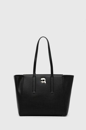 Usnjena torbica Karl Lagerfeld črna barva - črna. Velika nakupovalna torbica iz kolekcije Karl Lagerfeld. Model na zapenjanje
